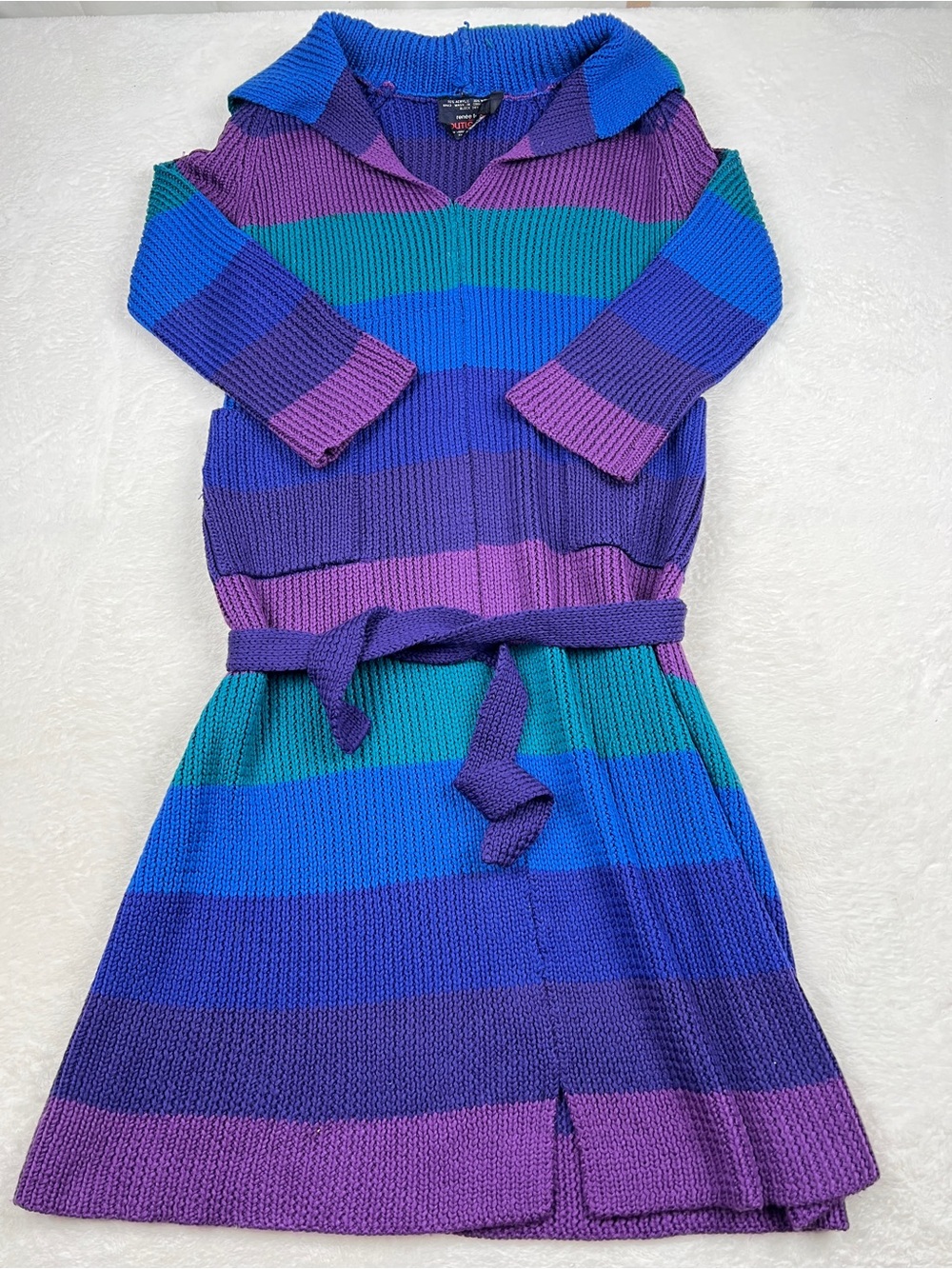 Vintage Renee Tener for Outlander Striped Wool Sweater Dress M Belted 70s